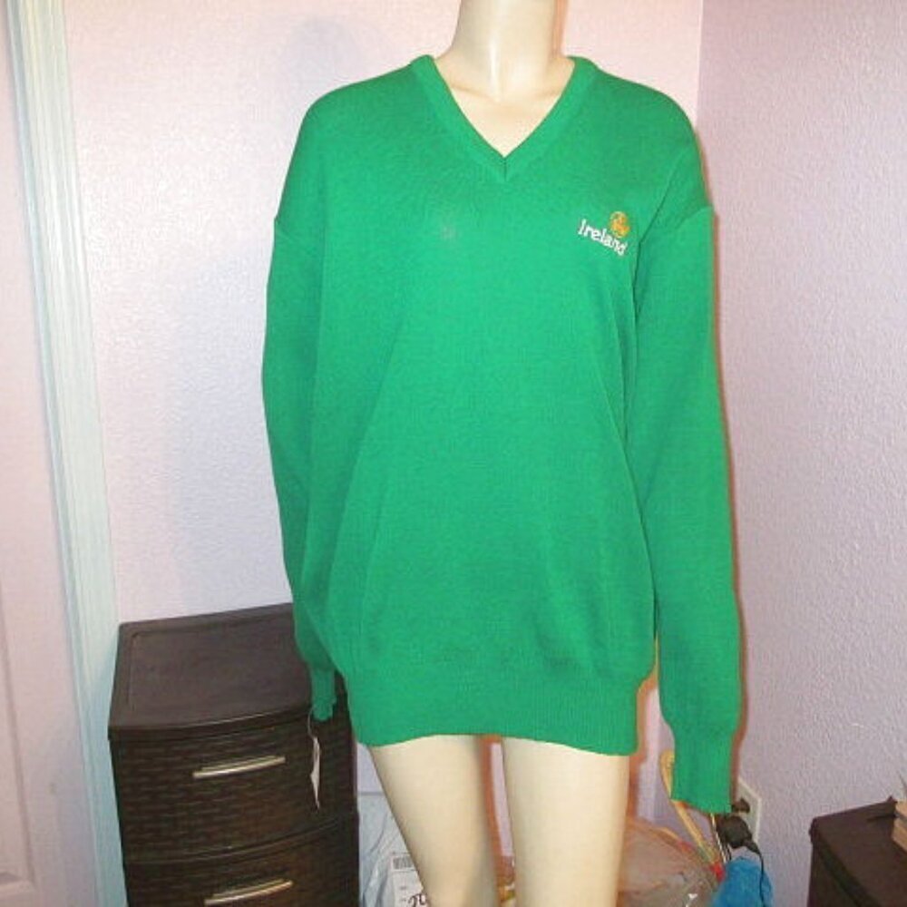 Vtg Blarney Woolen Mills Ireland Knit Sweater Size XL Shamrock Kelly Green NWT